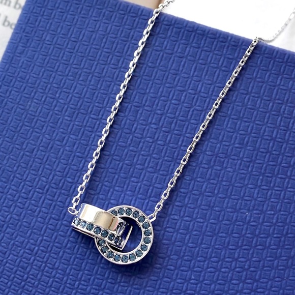 Swarovski Blue “Hollow Interlocking Hoop” Pendant Necklace - Picture 1 of 16
